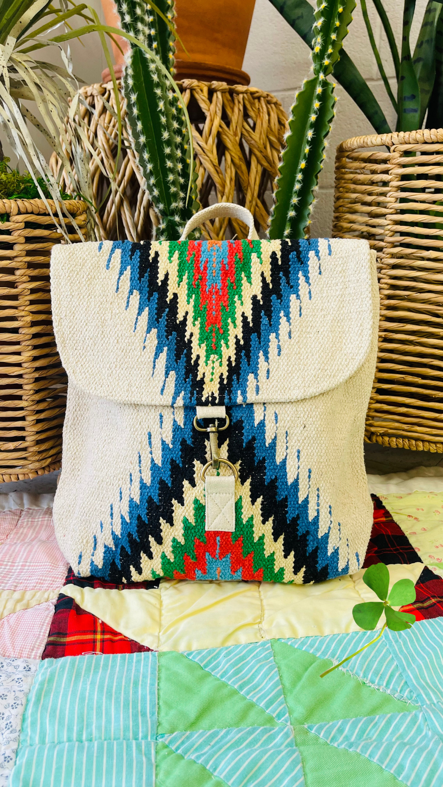 The Wanderer Beige & Multicolored Aztec Backpack