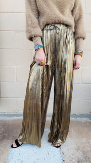 Disco Diva Metallic Wide Leg Pants- Gold