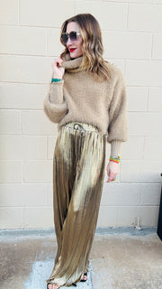 Disco Diva Metallic Wide Leg Pants- Gold