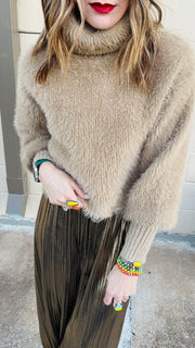 Cozy Winter Furry Knit Sweater- Taupe