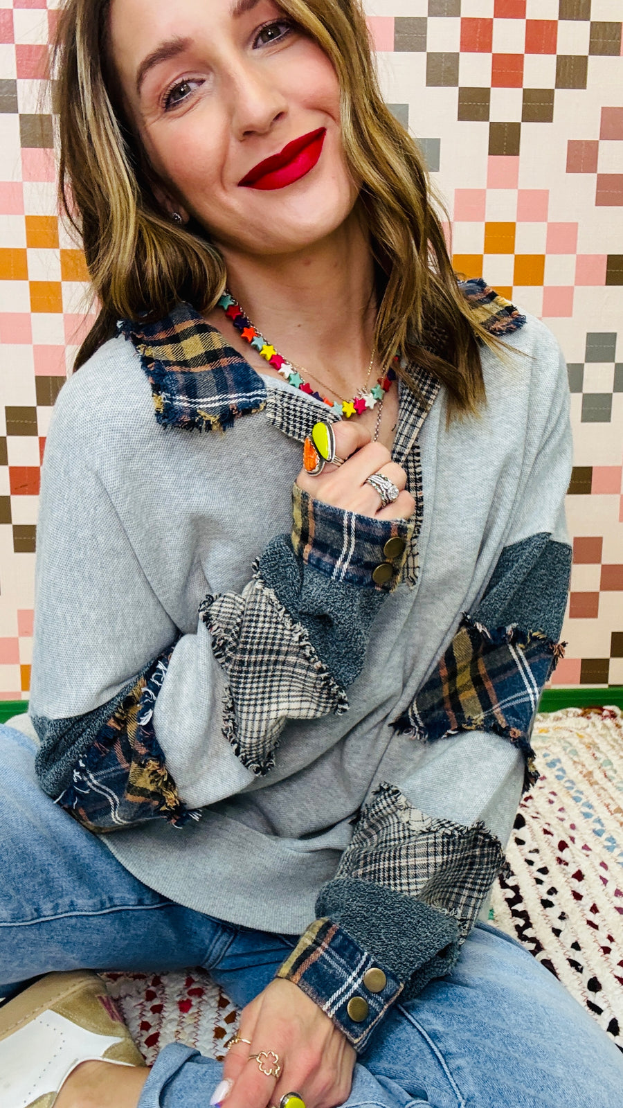 Mix Print Patchwork Oversized Pullover