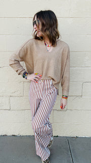 Bronze & Ivory Striped Wide Leg Pants