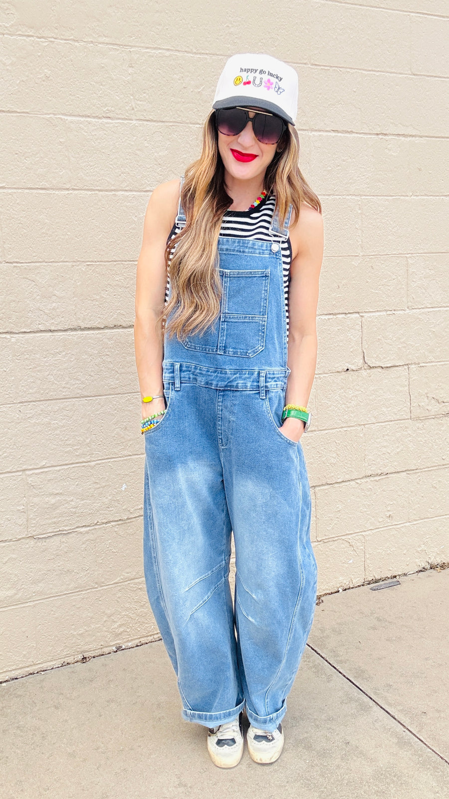 Molly Wide Barrel Leg Denim Overalls- Medium Wash
