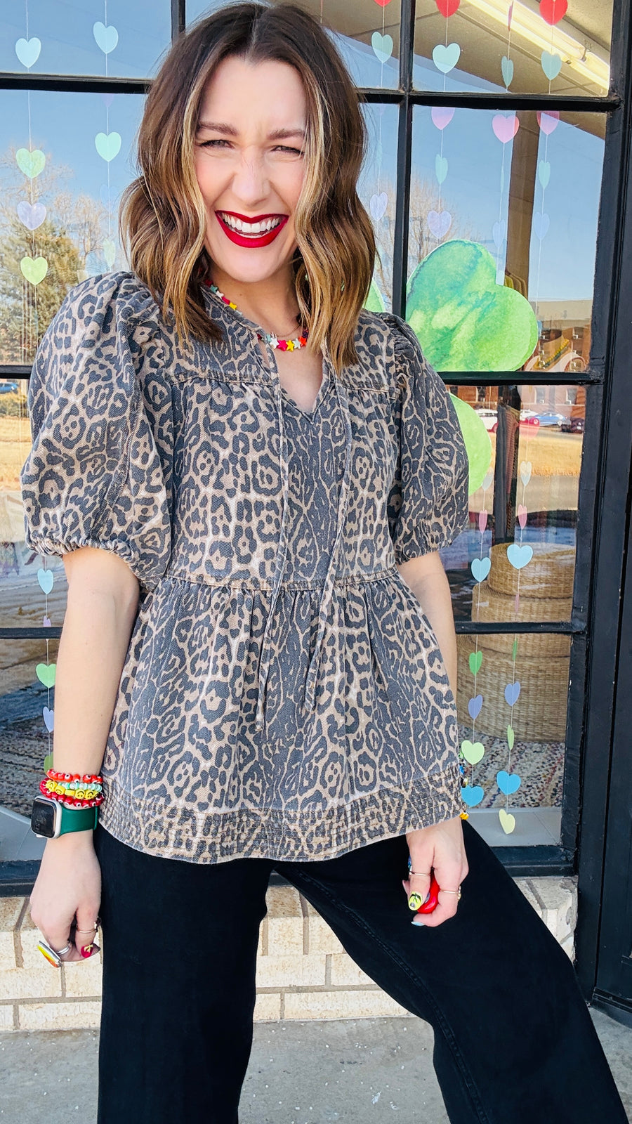 Mia Leopard Print Denim Top