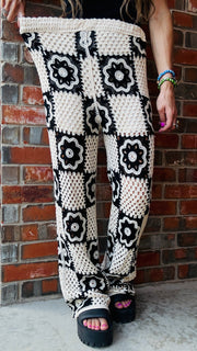 Retro Blossom Pants-Black & Cream