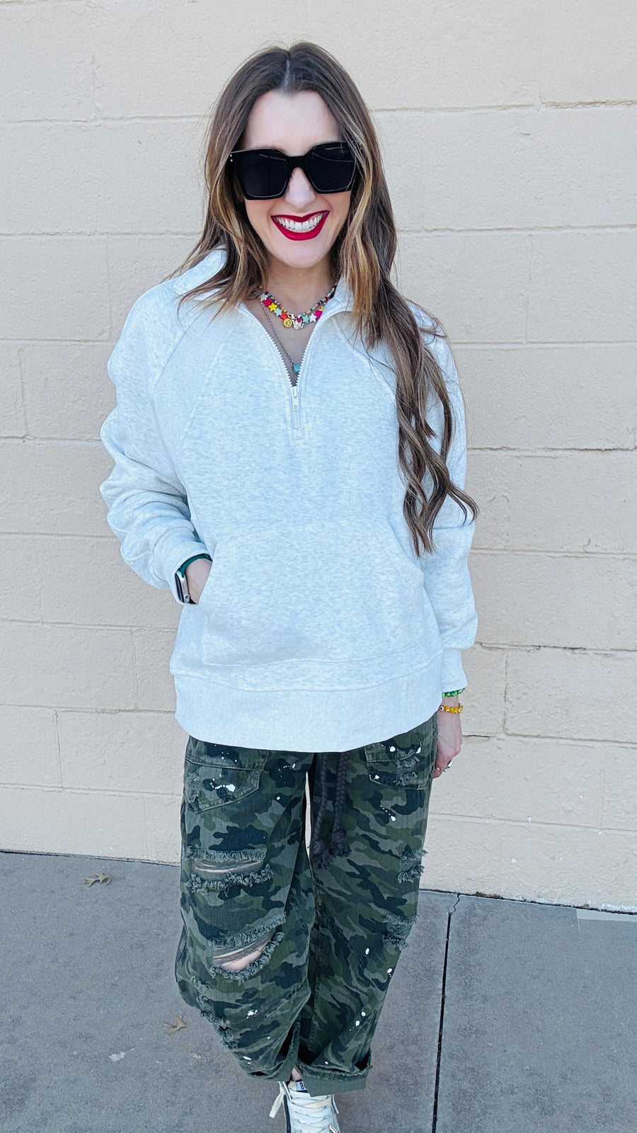 Casual Cutie Quarter Zip Pullover- Heather Grey