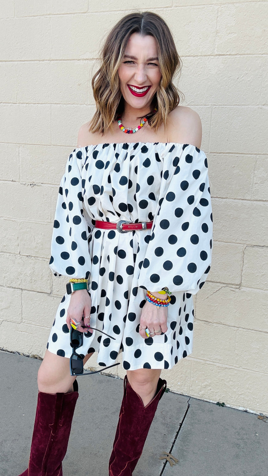 Playful Polka Dots Mini Dress- Cream & Black