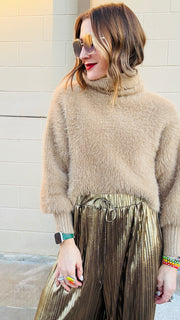 Cozy Winter Furry Knit Sweater- Taupe