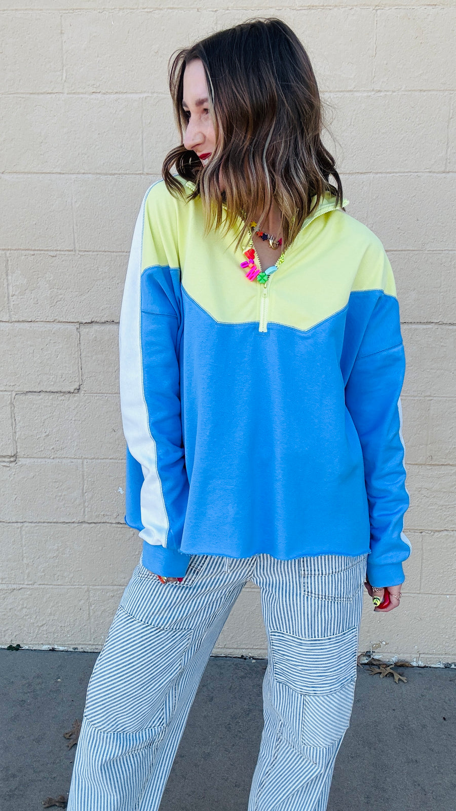 Sporty Spice Color Block Pullover- Blue Lime