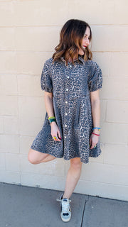 Chloe Leopard Print Denim Dress