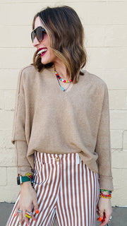 Favorite Exposed Seam Sweater- Almond