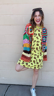 Emma leopard Print T-Shirt Dress- Neon Pineapple