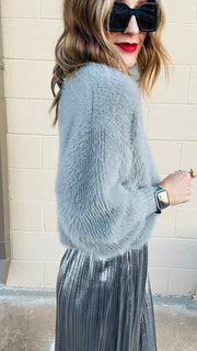 Cozy Winter Furry Knit Sweater- Grey