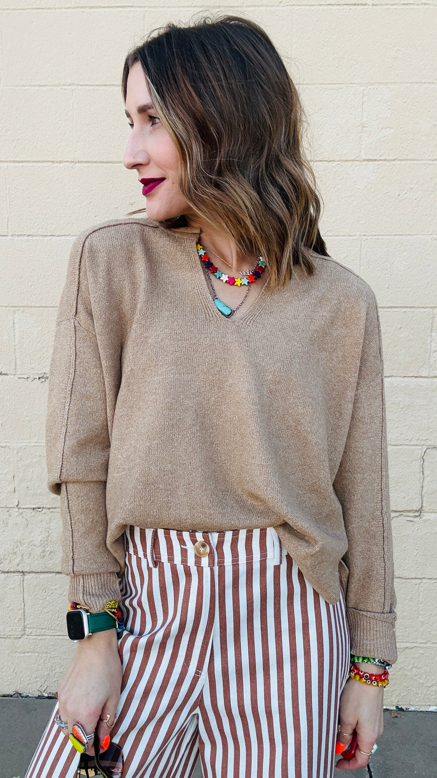 Favorite Exposed Seam Sweater- Almond