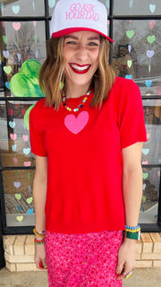 Heartbreaker Knit Tee- Red & Pink