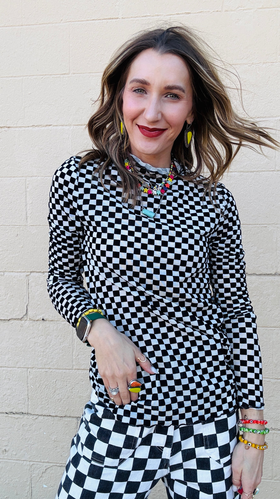 Black and White Checkered Mesh Top