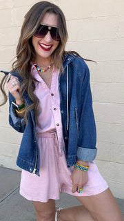 Oversized Raglan Sleeve Denim Jacket - Dark Wash