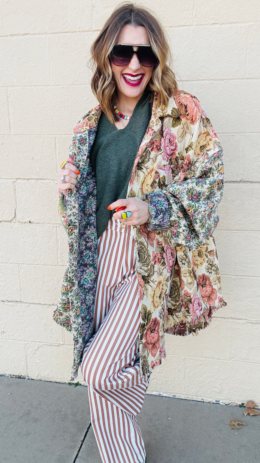 Bronze & Ivory Striped Wide Leg Pants