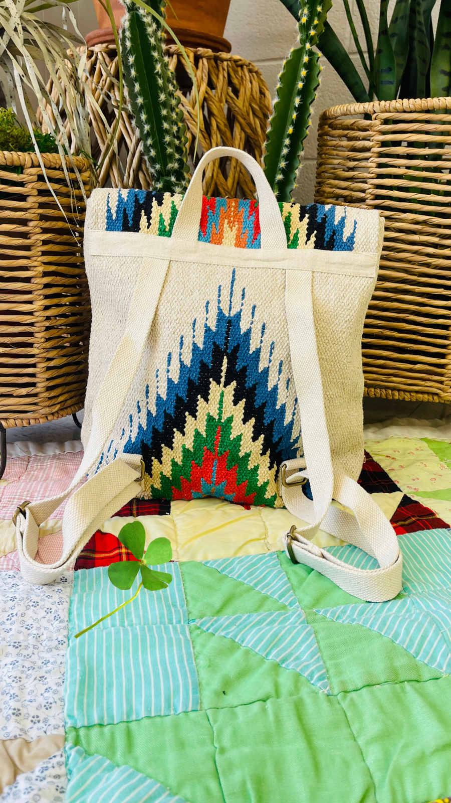 The Wanderer Beige & Multicolored Aztec Backpack