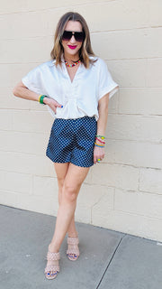 Polka Dot Perfection Satin Shorts - Navy