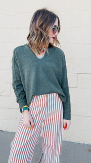 Favorite Exposed Seam Sweater- Olive