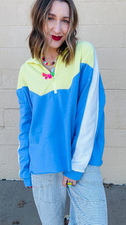 Sporty Spice Color Block Pullover- Blue Lime