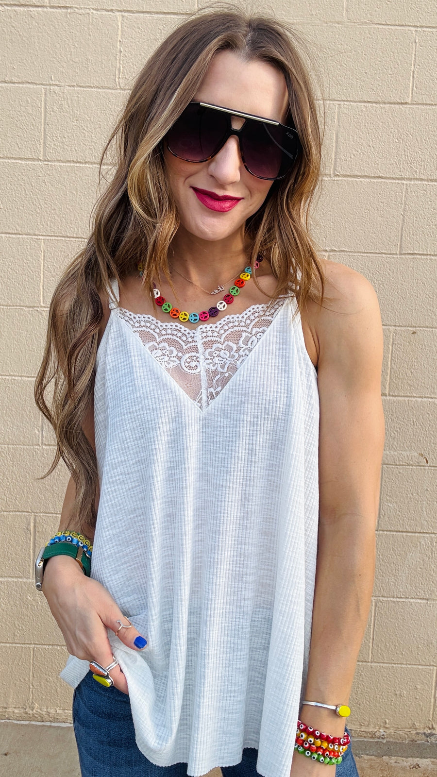 Lace Inset Dream Tank - Ivory