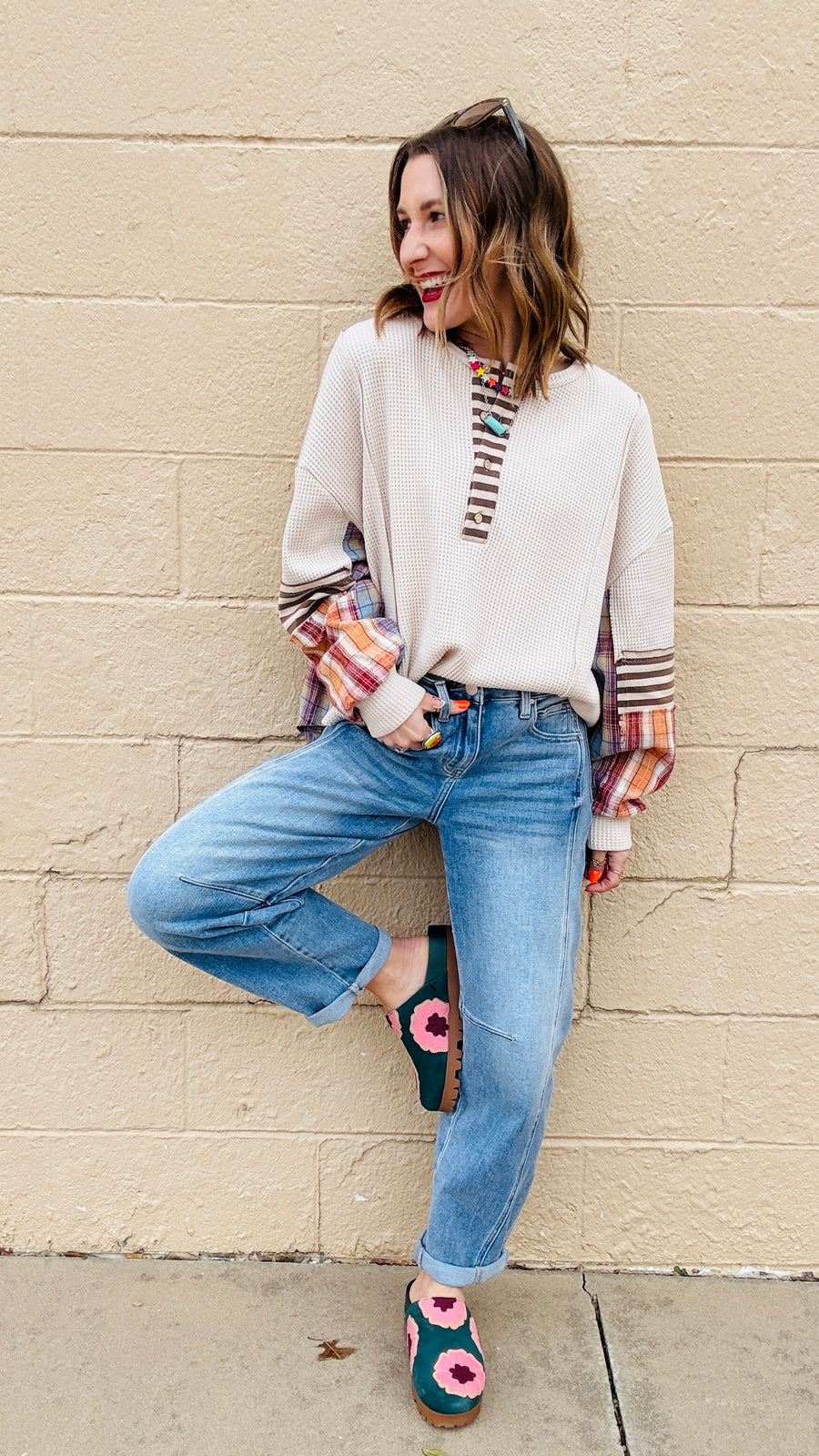 Pretty in Plaid Waffle Knit Top