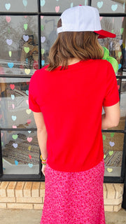 Heartbreaker Knit Tee- Red & Pink