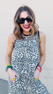 Wild Woman Leopard Print Denim Overalls