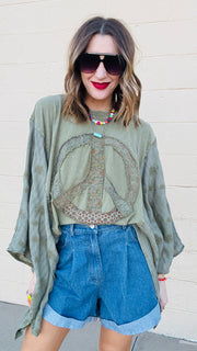 Peace & Petals Dolman Top-Olive