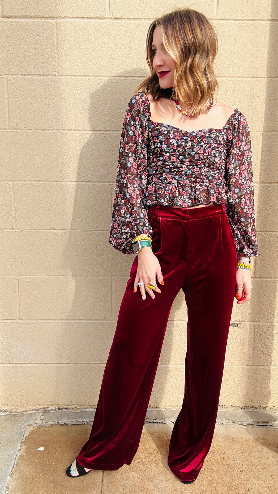 Velvet Glam Straight Leg Pants- Garnet