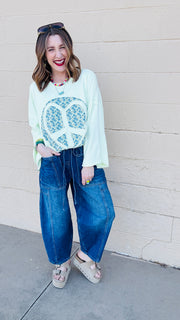 Boho Peace Patch Tee-Lime