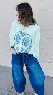 Boho Peace Patch Tee-Lime