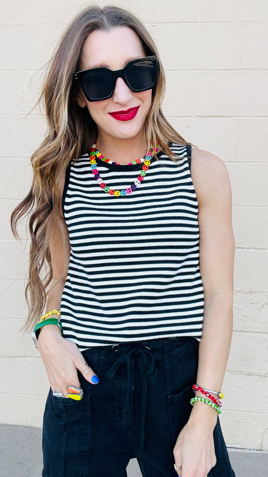 Elli Black & White Knit Striped Tank