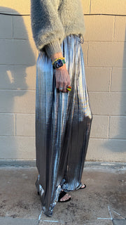 Disco Diva Metallic Wide Leg Pants- Silver