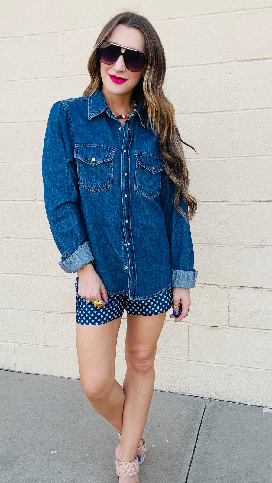 Polka Dot Perfection Satin Shorts - Navy