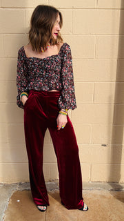 Velvet Glam Straight Leg Pants- Garnet