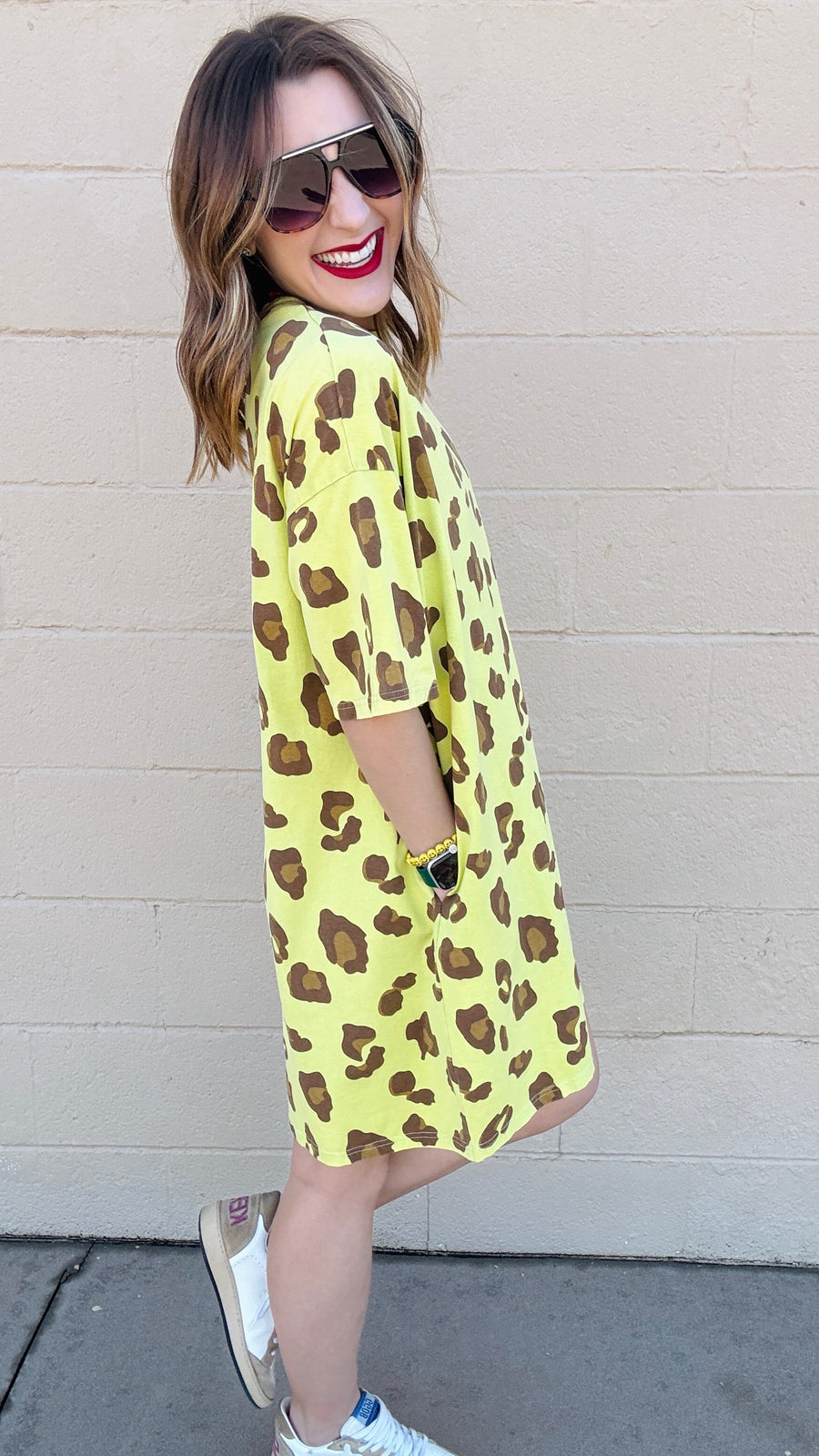 Emma leopard Print T-Shirt Dress- Neon Pineapple