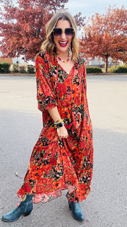 Boho Beauty Mixed Floral Maxi Dress- Black Mix