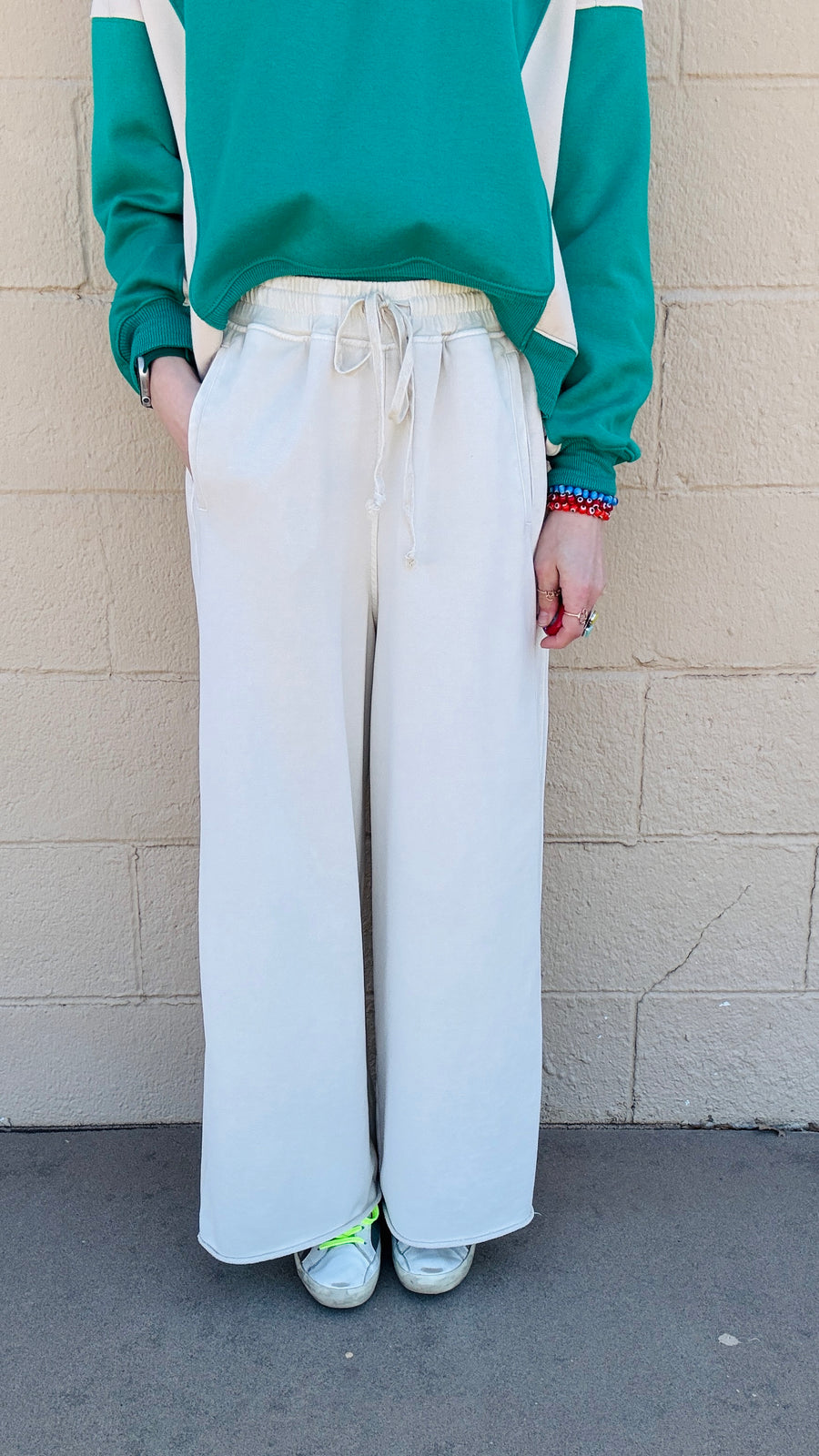 Cassie Ecru Wide Leg Sweats