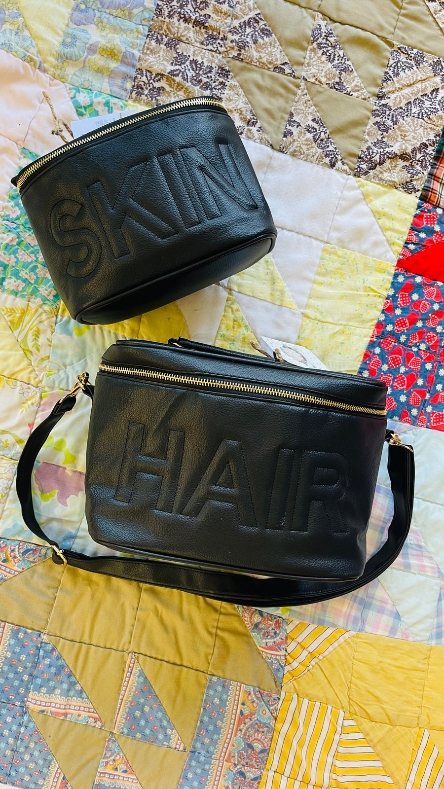 Black Leather Haircare Bag