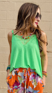 Lace Inset Dream Tank - Apple Green
