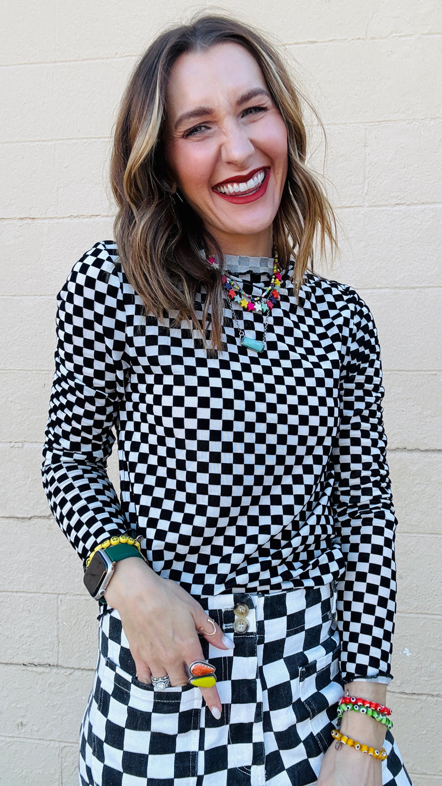 Black and White Checkered Mesh Top