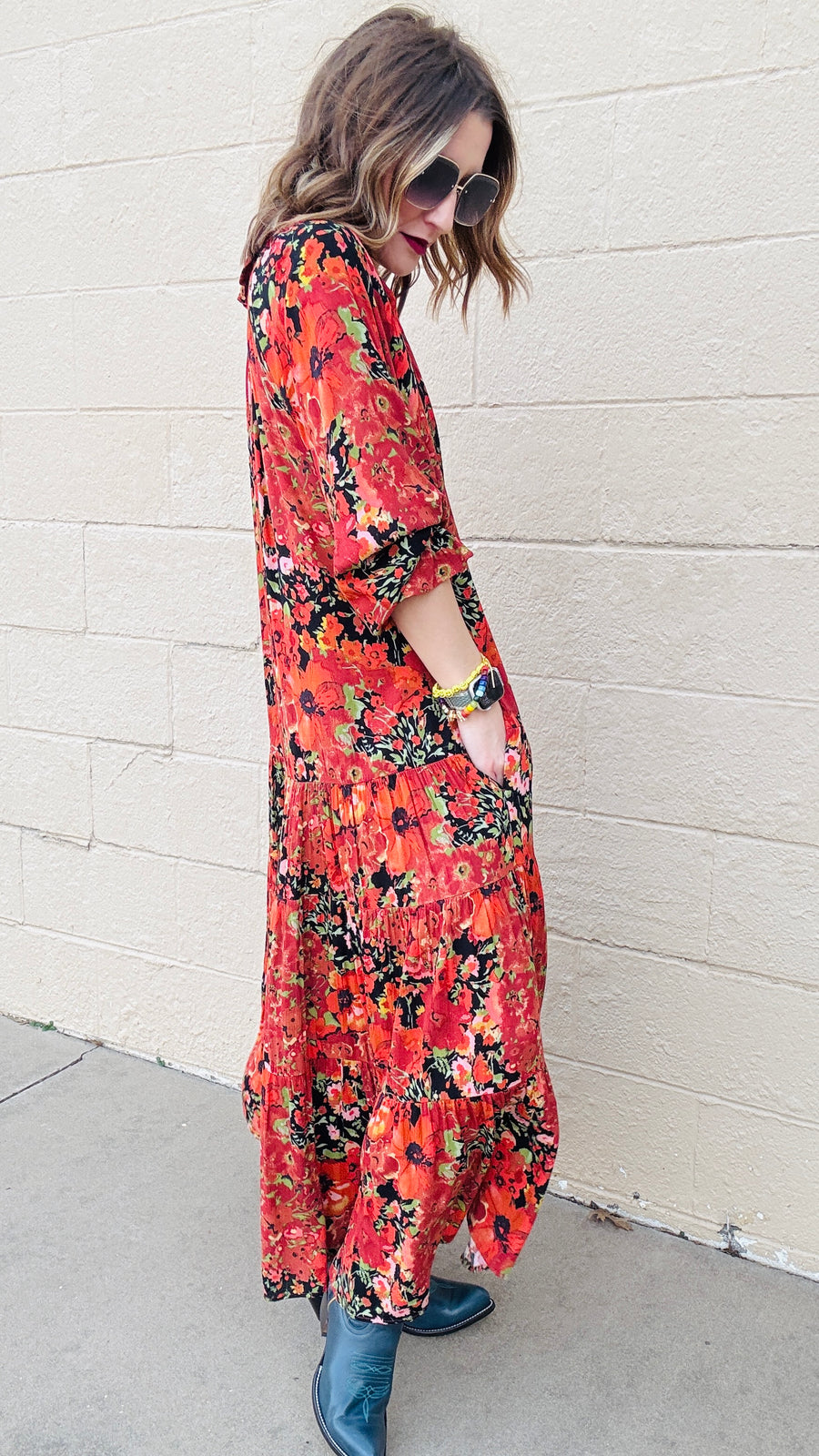 Boho Beauty Mixed Floral Maxi Dress- Black Mix