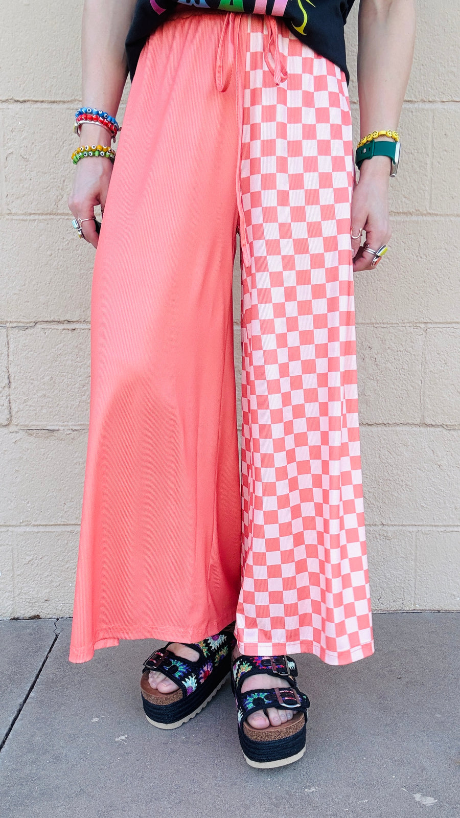 Checkmate Half & Half Pants- Salmon & Peach