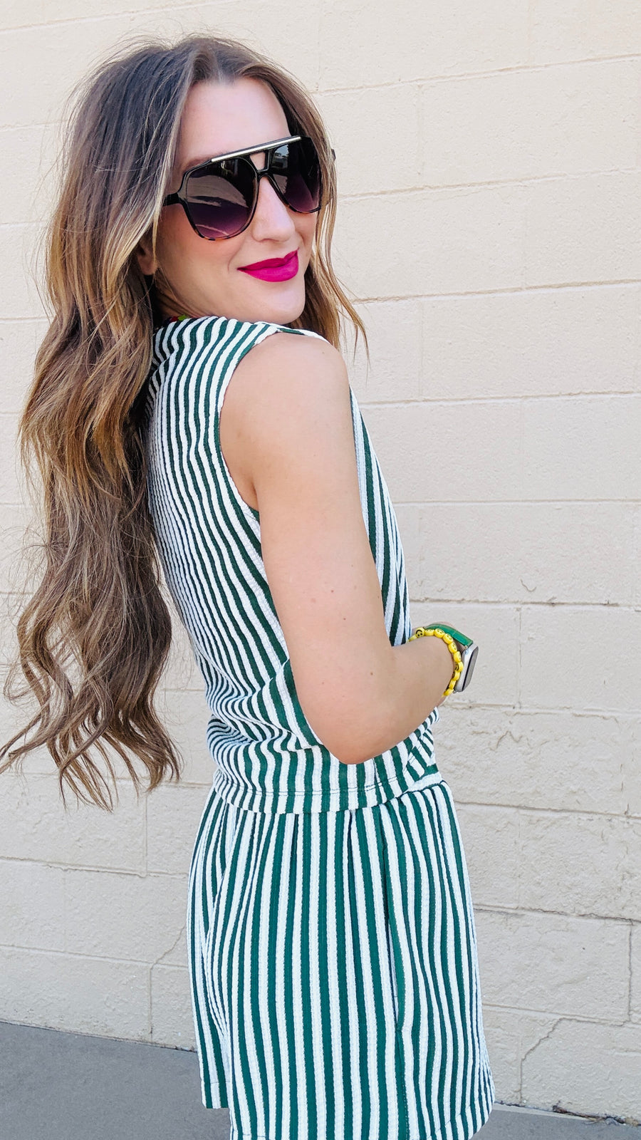 Chic Stripes Textured Top - Green & White