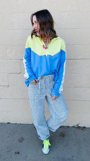 Sporty Spice Color Block Pullover- Blue Lime