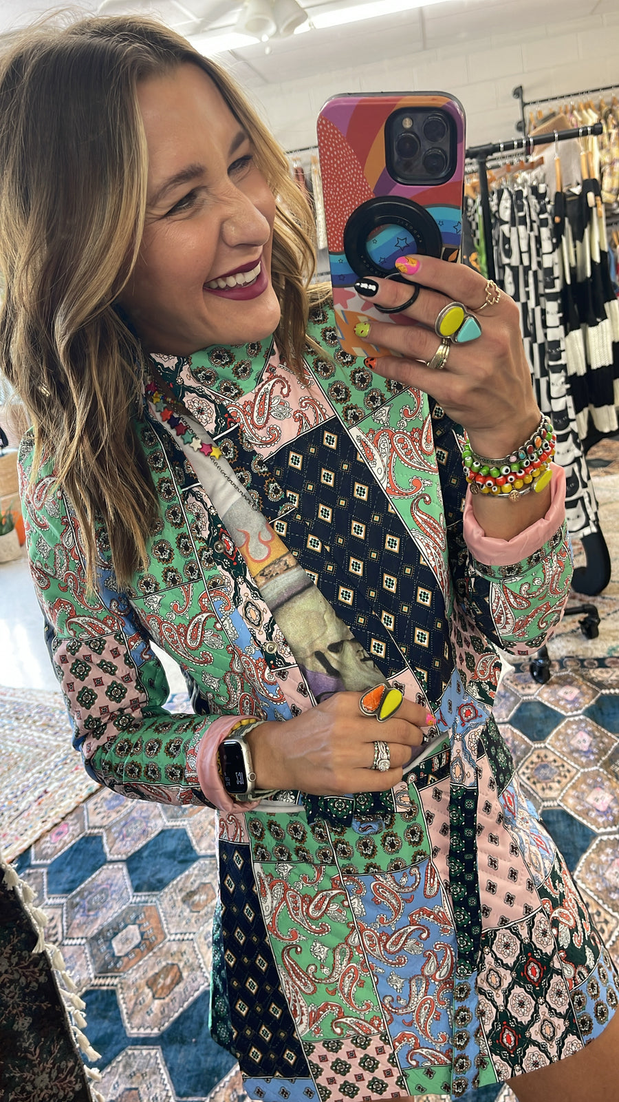 Multicolor Mix Print Jacket and Skort Set