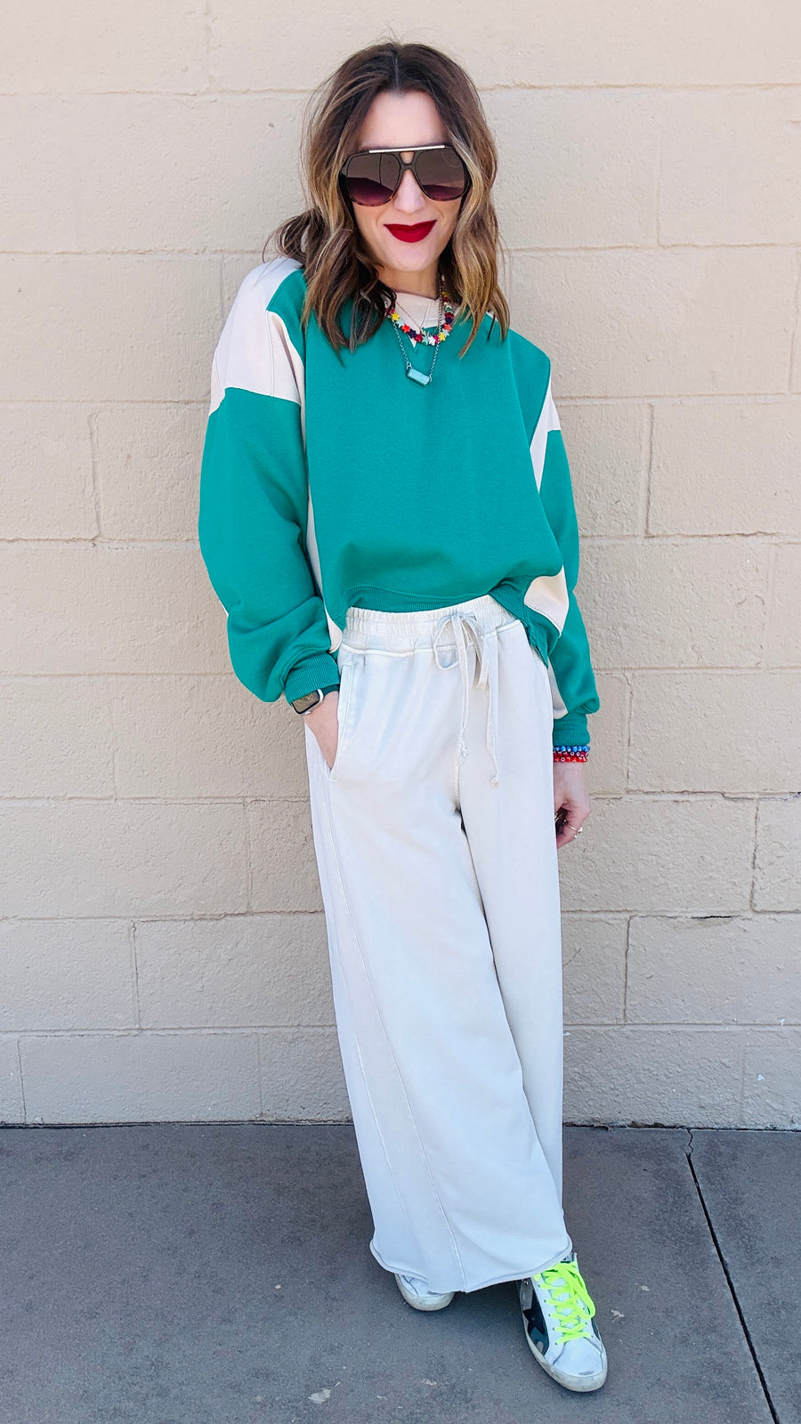 Cassie Ecru Wide Leg Sweats